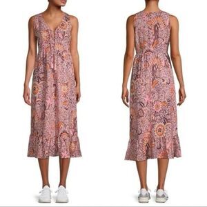 Madewell Lace-Up Ruffle-Hem Sleeveless‎ Midi Dress in Bali Blooms Size 10